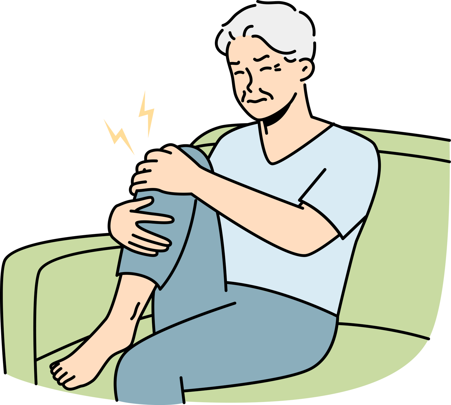 Unwell Elderly Grandfather Suffer from Knee Pain